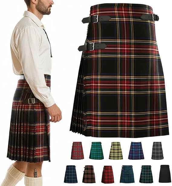 Men’s 5 Yard Tartan Kilt - Authentic Scottish Tartans - Adjustable Leather Straps, Soft Non-Itchy Fabric, Comfortable Fit - Wedding, Stag Party &amp; Formal Wear Kilt