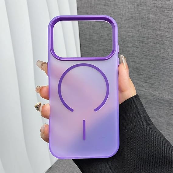 For iPhone17 Pro用 マグネット式 半透明 フロスト加工 スマホケース ワイヤレス充電対応 落下防止 マットカバー（For iPhone17 Pro用/ラベンダー）