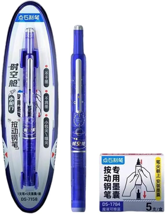 Writech Clictek Retractable Fountain Pen Medium Nib For Smooth Clear Lines Retractable Fountain Pens For Writing, Deep Blue, ErasableBlue1+5