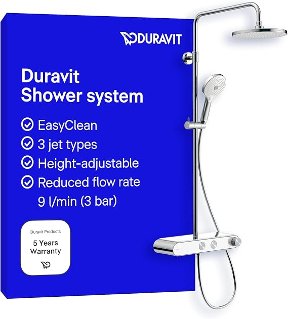 Duravit Shower System, Shower System with 3 Spray Types, Chrome/White