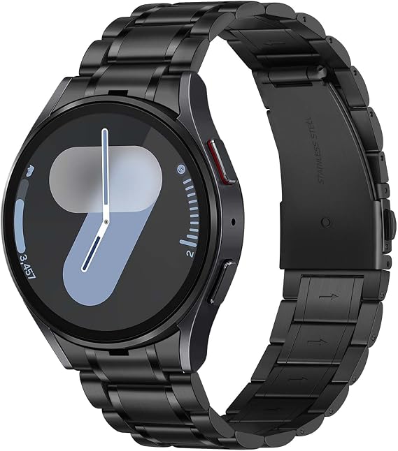 Metal Straps Compatible with Samsung Galaxy Watch 7 6 5 4 Strap 44mm 40mm, Five-link Stainless Steel Bands for Galaxy Watch 6 Classic 47mm 43mm/5 Pro 45mm, Black