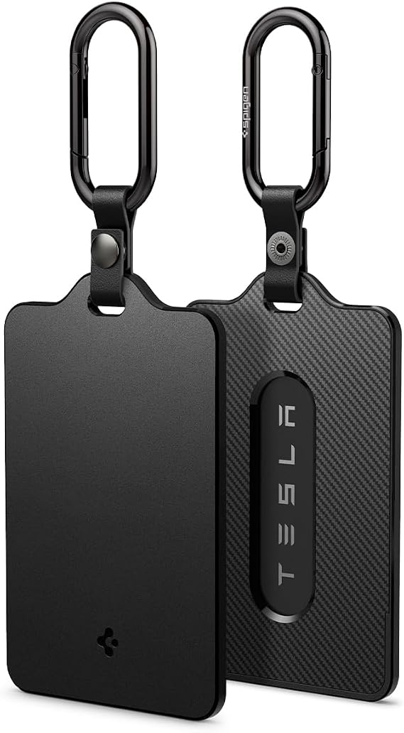 Spigen Tesla Key Case 2 Pack Tesla Model Y/S/3/X/Cyber Truck Scratch Resistant Carabiner Card Holder Tesla Accessories TO243 ACP07175 Black