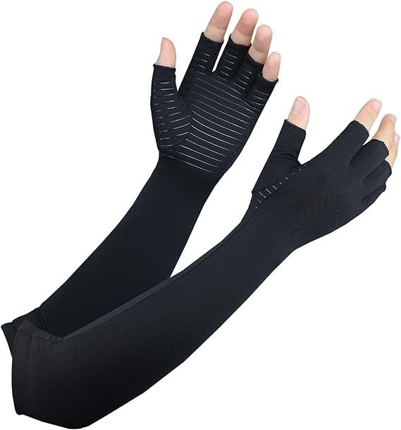 Long Compression Arthritis Gloves - Compression Copper Glove for Carpal Tunnel, Support Hands, Wrist,Arms, 1 PAIR