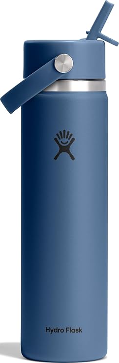Hydro Flask Insulated Stainless Steel Water Bottle - Wide Straw Lid Leak Proof Leak Proof Water Bottle 24 oz, Port Blue