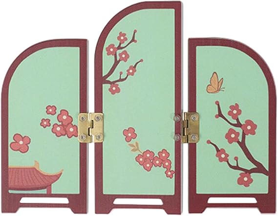 Mini Foldable Decorative Screen Chinese Art Mini Room Divider Feng Shui Ornament Made of Acrylic And Metal for Living Room Office Collectible Gift, 16.3cmx0.15cmx12.6cm