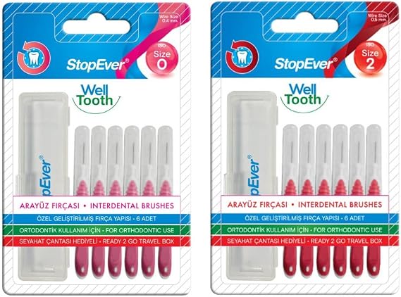 StopEver Interface Brush Pink Size O 0.40 mm and Interface Brush Red Size 2 0.50 mm