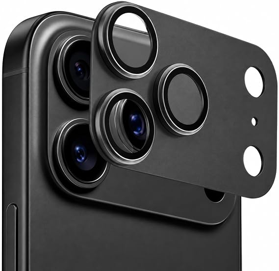iPhone 18 Pro ile Uyumlu Titanyum Kaplama Tam Kaplayan Kamera Lens Koruyucu - Siyah