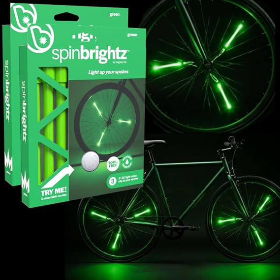 Brightz SpinBrightz LED自転車ホイールライト 2個パック グリーン - 子供用自転車ライト 夜間ライディング用 - 男の子、女の子、大人用自転車アクセサリー - クールなバーニングマンバイクライト すべての年齢向け