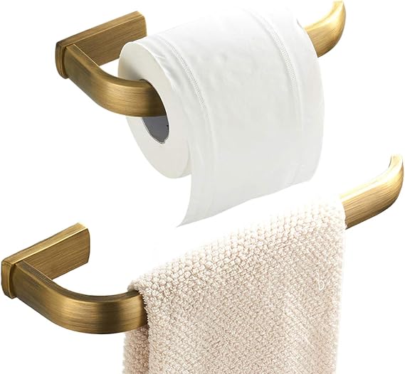Flybath 2pc Set - Towel Ring and Toilet Roll Holder Brushed Brass Antique