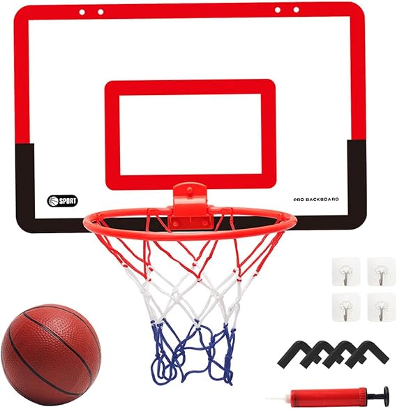 SURD Mini Basketball Set, Mini Basketball Goal with Ball, Wall Mounted Toy, Adjustable Height, No Drilling Required, Outdoor, Indoor, Basketboard, Practice, Play Toy, Basket, Goal Net, Ring, for Kids,