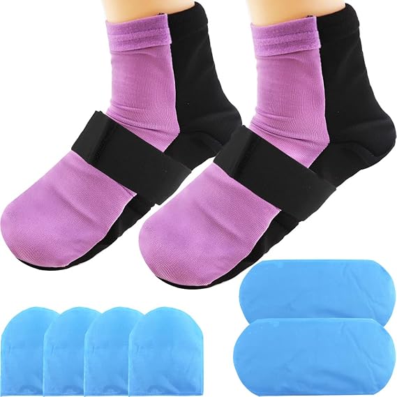 coldchill Reusable cold therapy socks, gel ice pack for toe heels, injuries, swelling, plantar fasciitis, neuropathy, hot and cold therapy socks for chemotherapy, ankle pain relief (purple)