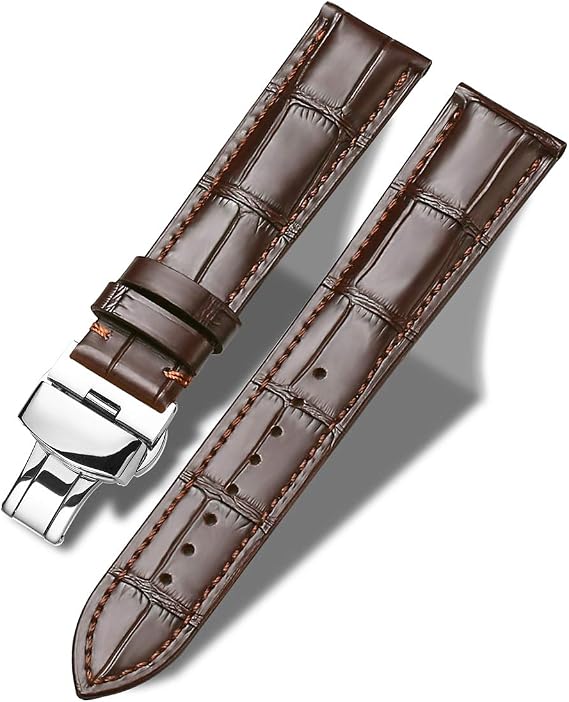 Tristraps Genuine Leather/Crocodile/Alligator Watch Strap with Butterfly Buckle 12mm 14mm 16mm 18mm 19mm 20mm 21mm 22mm 24mm Black Brown Replacement Watch Band for Men Women