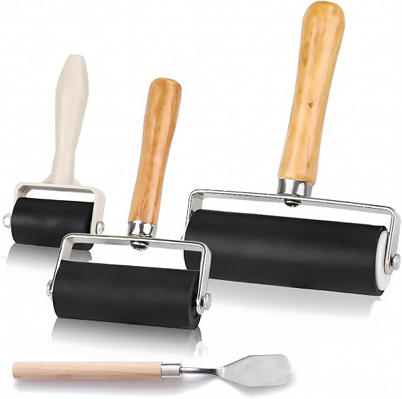 3 Pcs Brayer Roller for Crafts, 3 Sizes of Rubber Roller with 1 Scraper for Printmaking DIY Art Craft Ink Applicator Art Craft Oil Painting Tool (1.4 in/2.4 in/4 in)