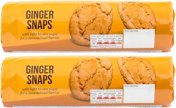 M&S Ginger Snaps Biscuits 250g, 2 Pack, Crunchy Biscuits with Light Brown Sugar, In Premier Life Store Box
