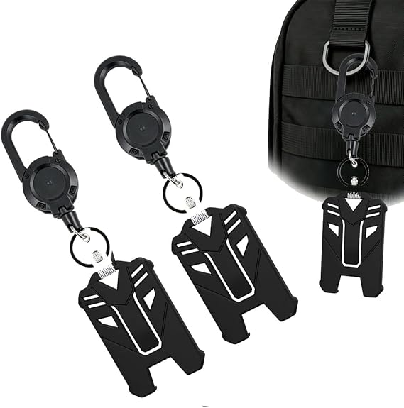 2 Pack Retractable Keychain Heavy Duty Carabiner Badge Reel with ID Card Holders Extendable Lanyard Clip for Keys and Badges