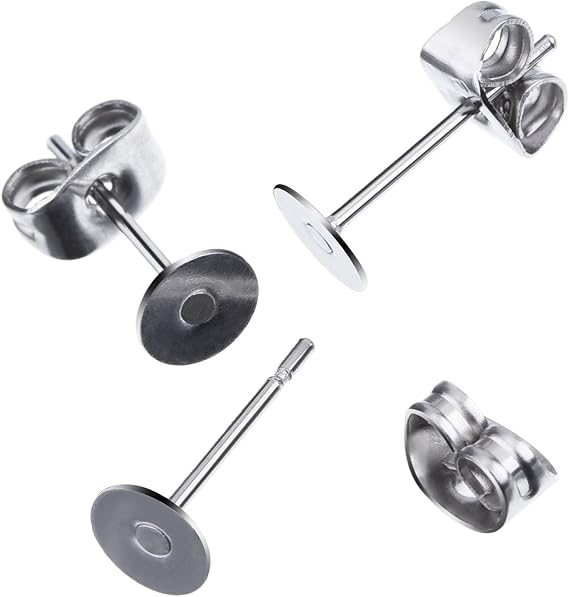 200 Pieces (100 Pairs) Stainless Steel Earring Posts Flat Pad with