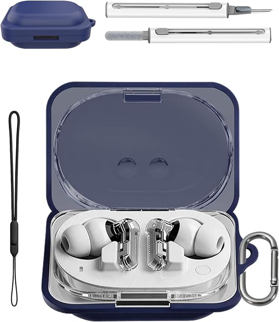 Nothing Ear 3a シリコン保護カバー用ケース、耐衝撃性、傷防止、ストラップ&クリーニングキット付きブルー