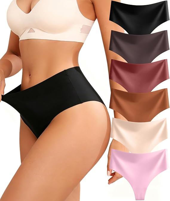 Sth Big High Waisted Seamless Thongs for Women No VPL Knickers 6 Pack Pants