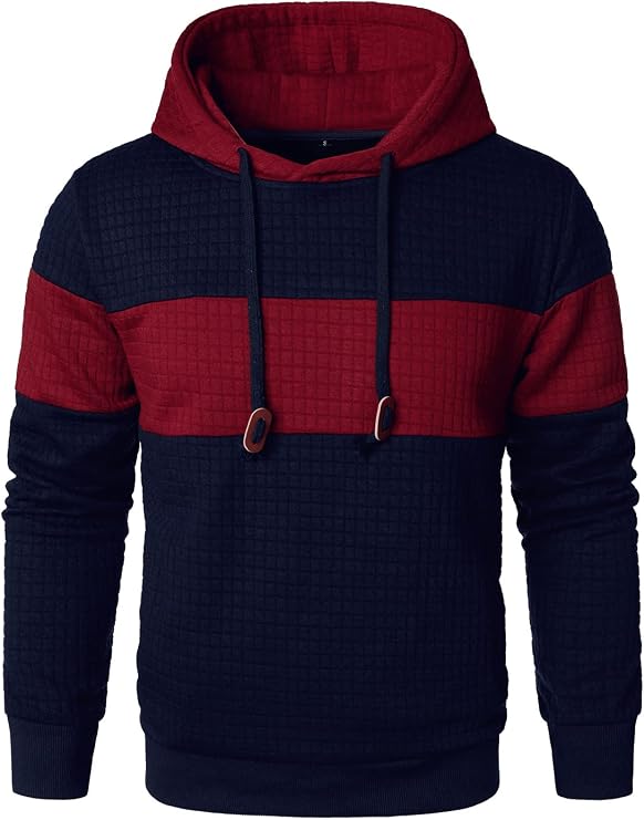 HOOD CREW Men's Patchwork Jacquard Hoodie Long Sleeve Hooded Pullover Colour Block Sweatshirts with Pockets