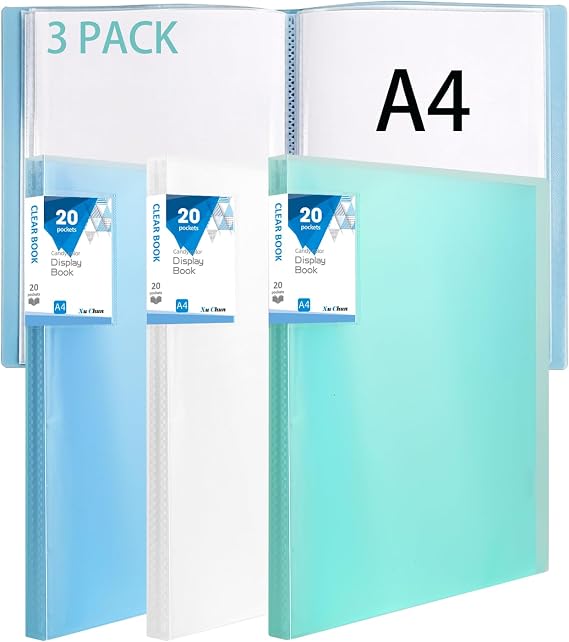 3 Pack Binder with Plastic Sleeves,20 Pockets Presentation Folder A4 Display Book with Clear Sheet Protectors for Certificates, Artwork & Documents