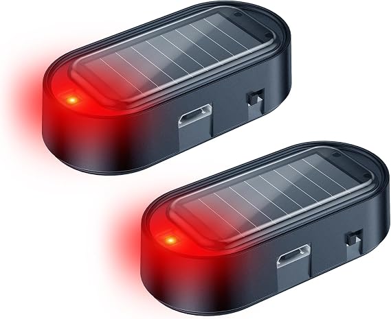 Electop 車用ソーラーパワー模擬ダミーアラーム、盗難防止led点滅セキュリティライト偽車アラーム、自動車用警告内部安全ライト、usb充電ポート付き、カーアクセサリーレッドライト、2個
