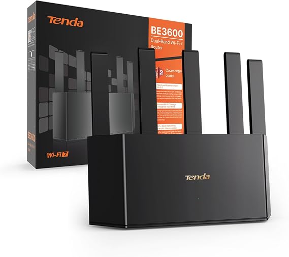 Tenda WiFi 7 Router BE3600 Dual-Band Gigabit Vertical Router Up to 3.6 Gbps 5 High-Power FEMs 3 Gigabit Ethernet Ports MLO VPN Child Control AP Mode Easy Setup (RE3L)