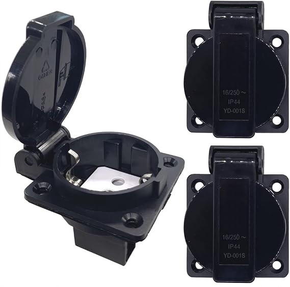 European Plug Waterproof IP44 for Type E/F Plug, Rainproof Industrial Plug with Cap for Car Inverter, Air Conditioner, Power Equipment (3 Pieces)