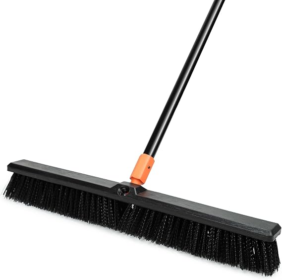 TreeLen 24 Inch Push Broom Outdoor Heavy Duty Floor Cleaning Brush with Long Handle, Stiff Bristles, for Patio, Garage, Deck, Driveway, Concrete Floor Cleaning