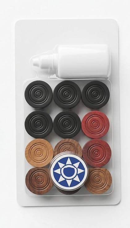 Complete Carrom Board Accessories Replacement Kit - Includes 24 Premium Wooden Coins, Standard Striker & Smooth Gliding Micro Powder - Professional Set for Family Board Games & Tournaments
