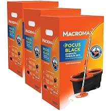 Macro Max Focus Black Otomatik Temizlik Seti, Pedalsız Döner Sıkmalı 360 Başlıklı Mikrofiber Paspas (3 paketi)