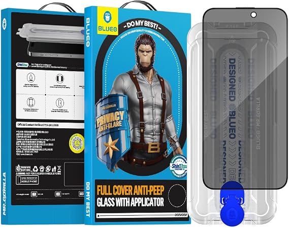 BLUEO Bleuo-Iphone 15 Pro Max Uyumlu Uygulama Aparatlı Kırılmaz Privacy Hayalet Ekran Anti-peep Ekran Koruyu