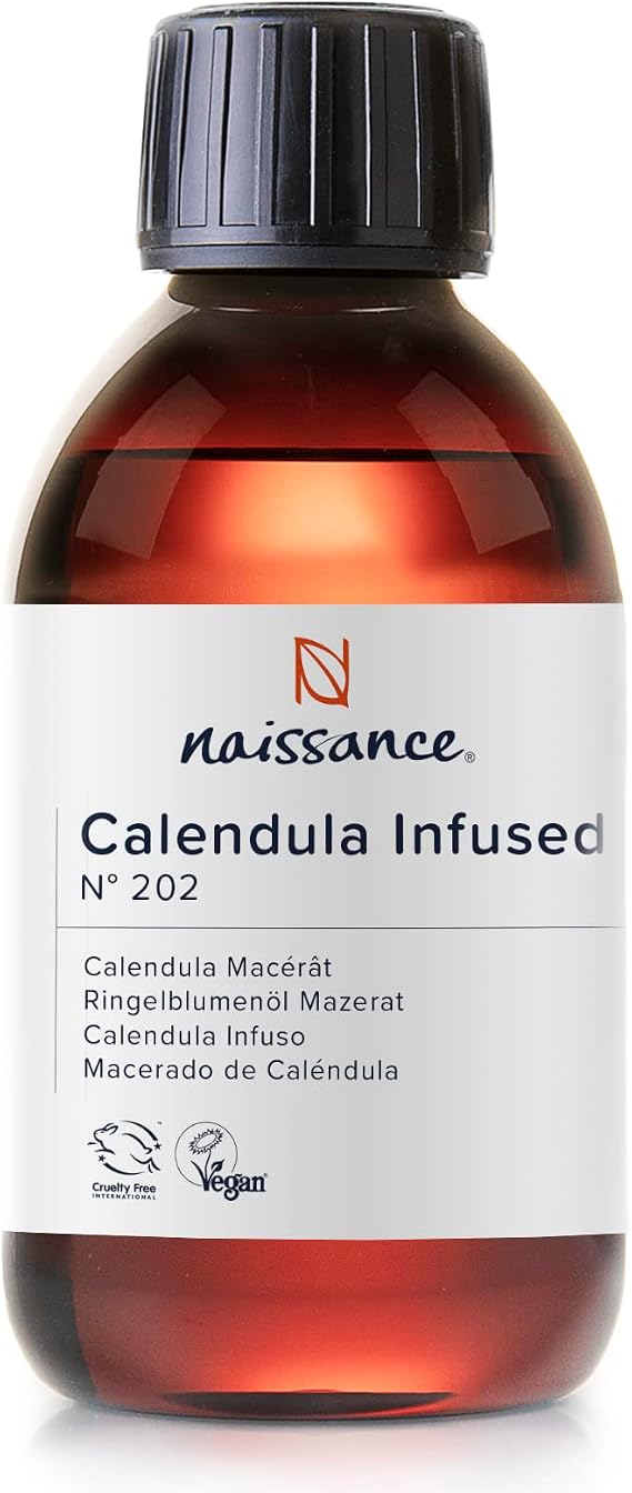 Naissance Calendula Infused Oil (No. 202) 225ml - Natural and Infused in Sunflower Oil - Moisturizes Skin, Hands and Feet - Ideal for Homemade Beauty Recipes, Nails, Hair