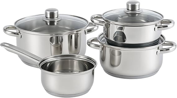 Well Home 7-Piece Stainless Steel Cookware Set with Induction Bases and Ergonomic Handles