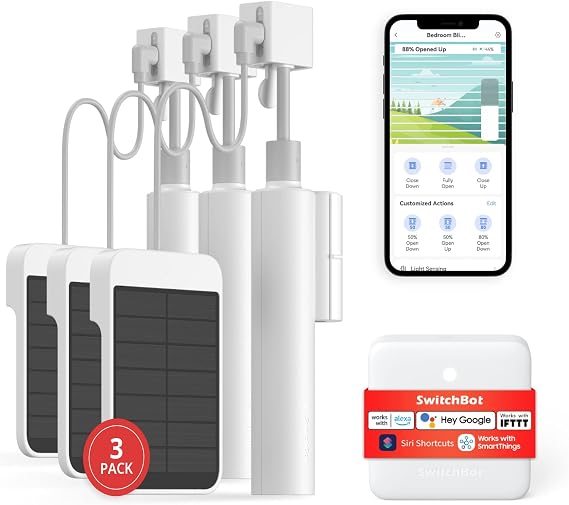 SwitchBot Smart Motorized Blinds Kit - Electric Blinds 3Pack with 2.4G WiFi Remote Control, Solar Powered, Compatible with Alexa, Google Home and Siri, Light Sensing Control, Unlimited Group Control