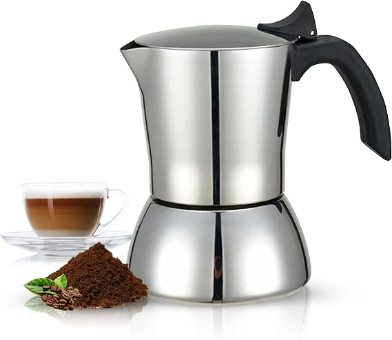 Deluxe Italian Espresso Maker Stainless Steel Induction 4 Cups