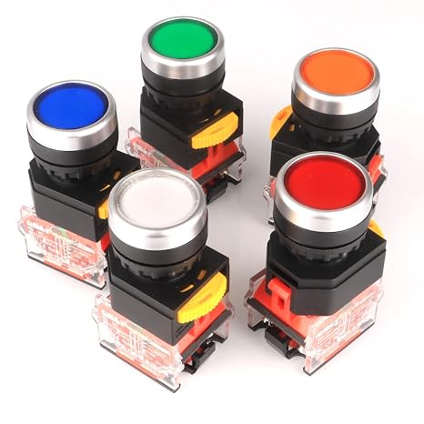 GUUZI 5uds 22mm Panel Mount 10A 440V 1NO 1NC DPST Red/Green/Orange/Blue/White Momentary Push Button