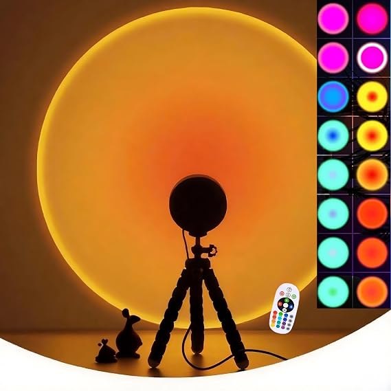 CORATED Sunset Lamp, LED Projector Light with Tripod, 360° Rotatable Romantic Vision Ambient Light, Suitable for Photography, Selfies, Living Room Decoration (RGB 16 Colors) [Energy Class G]
