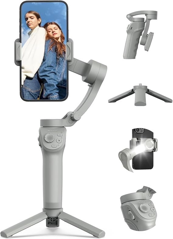 Telefon Sabitleyici Selfie Gimbal - 3 Eksenli Sabitleyici Yapı, Led Işıklı Tasarım, Selfie Çekimi, Otomatik Yüz Takip, Telefon Stabilize Edici, Tek Elle Video Vlog Çekimi İçin Profesyonel Destek