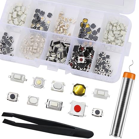 10 Values Tactile Push Button Switch SMD Micro Button Tactile Push Button Switch Micro Switch Assortment Kit Electronic Components Board Switch for Car Remote Control Keys