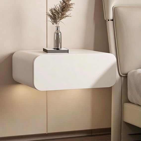 Floating Nightstand with Drawer, Solid Wood Floating Bedside Table, Wall Mounted Nightstand, Solid Wood Modern Side Table Shelf，Bedroom Furniture(White,35cm)