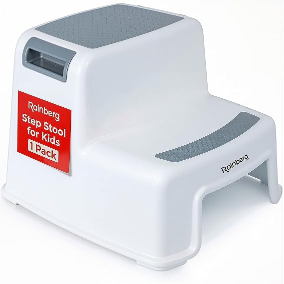 Rainberg 2 Step Stool for Kids, Sturdy Double Step Stool for Toddlers, Anti-Slip Stool for Children, Toilet Stool for Potty Training and Use in the Kitchen (1 Pack)