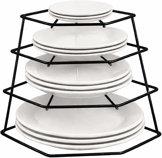 Greenfields Kitchen 4 Tier Corner Plate Rack Heavy Duty Kitchen Cupboard Storage Shelf Organiser Space Saving Dish Rack Stand for Plates Bowls Dishes Compact Countertop Cabinet Organiser