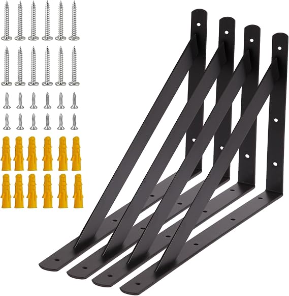 Heavy Duty Shelf Brackets 500x300mm, 4 Pack 20 Inch Wall L Brackets with 90 Degree Triangle, Mounting Screws Included, Suitable for Concrete Wall, Gypsum Board etc(4 Pack x 20 Inch)