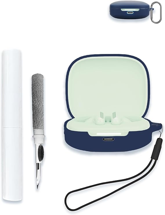Xiaomi Redmi Buds 6 Wireles イヤホン グローバルバージョン用ケース WUNIAK ソフトシリコン 保護 ポータブル 傷防止 耐衝撃シェル クリーナーキット&カラビナ&ストラップ付き、ダークブルー