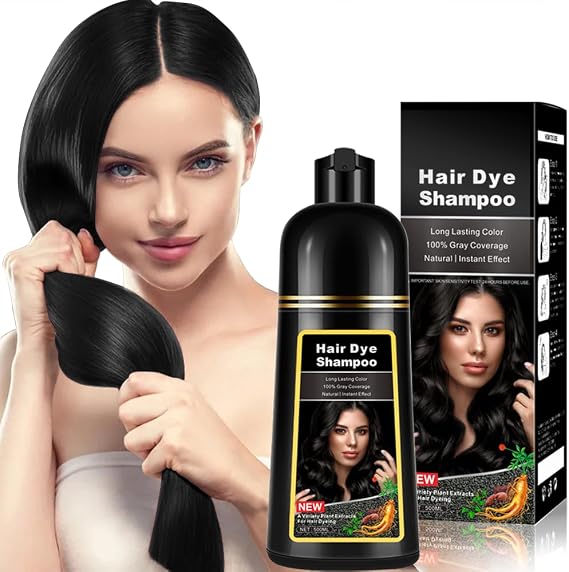 Natural Black Hair Colour Shampoo 500 ml, 3-in-1 Hair Dye Shampoo, Black Hair Care & Dyeing for Men Women Colours in 10-15 Minutes (Natural Black)