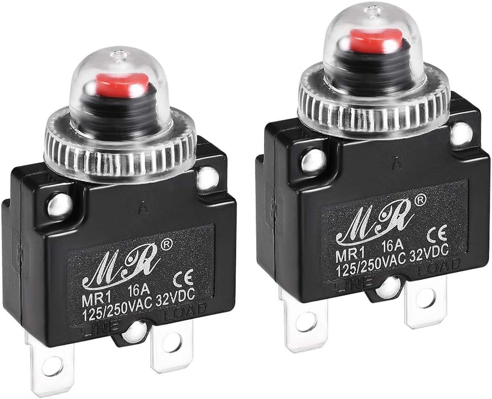Sourcingmap Thermal Circuit Breakers 16A 125250V AC 32V DC Push Button Reset Overload Protector Switch with Waterproof Cap 2 Pcs