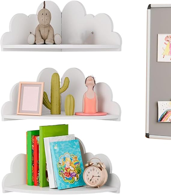 Corner Bookcase - 3-Piece Cloud Wall Bookcase, Corner Shelves for Bedroom Storage, for Home Decoration, Books, Toys, Bedroom, Children's Room, Bathroom, Office, Apartment