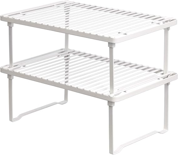Amazon Basics Stackable Kitchen Storage Shelves, Pack of 2, 20.3 D x 31.6 W x 11.4 H cm, Metal, White