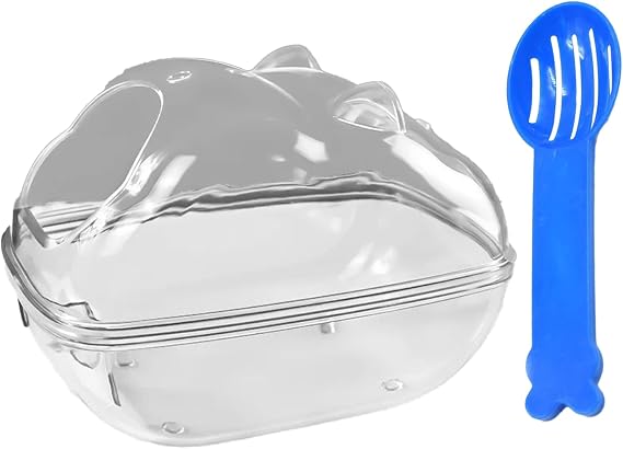 Fadcaer Hamster Sand Bath Container,Small Animal Bathtub with Sand Shovel,Transparent Hamster Toilet Hamster Bathroom for Gerbil Dwarf Hamster Guinea Pig Pet Cage Accessories (Style3, 14.5 * 10 * 10)