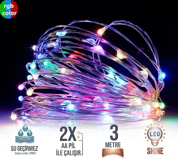 RGB Peri Led 3 metre Renkli Dekoratif Aydınlatma Süsleme Parti Led Işık Yılbaşı Süsleme Dekorasyon Işığı Şerit [Enerji Sınıfı A]